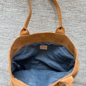 Clare V Tan Tote with Blue Interior